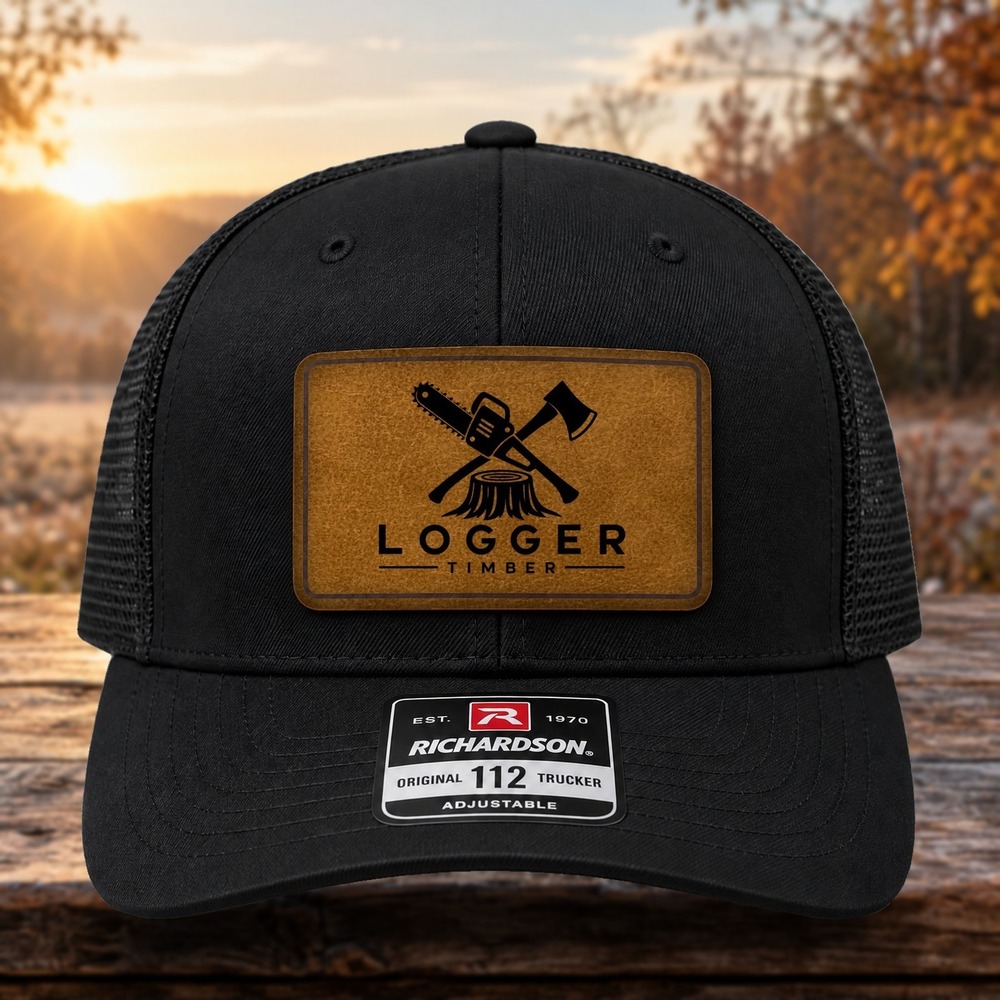 Logger Leather Patch Trucker Hat Richardson 112 Black Snapback Work